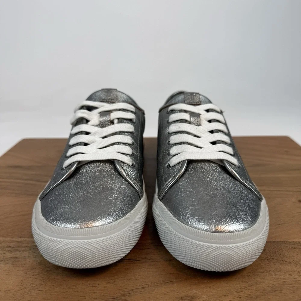 New Womens Frye Gia Pewter Metallic Leather Sneakers Shoes Size 9 M‎